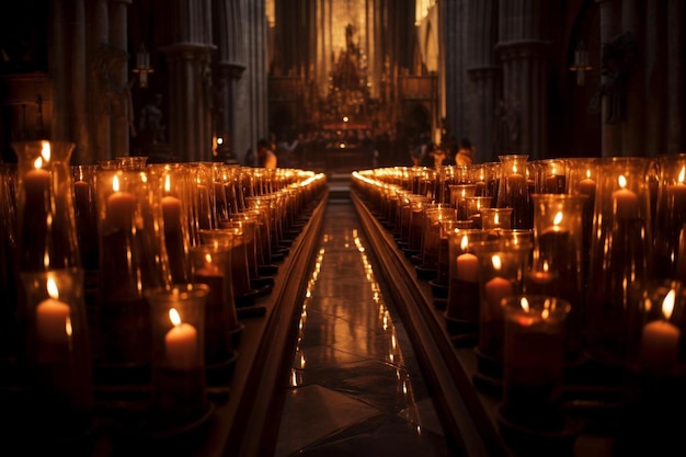 candles in a church with the words " votive " on the left.