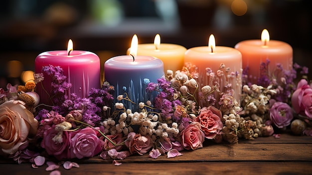 촛불과 화려한 꽃