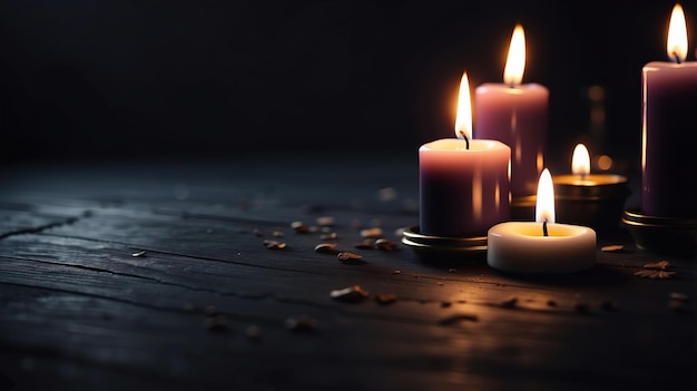 candles on a dark background with a dark background