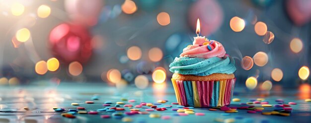 candles on a light background with a birthday cupcake