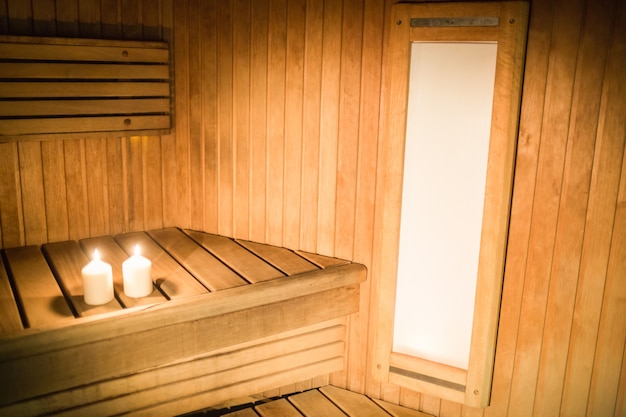 Candles lighting in a sauna