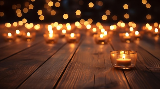 candles lighting on the wooden floor background