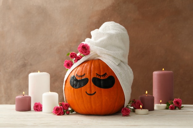 Candles and pumpkin with eye patches