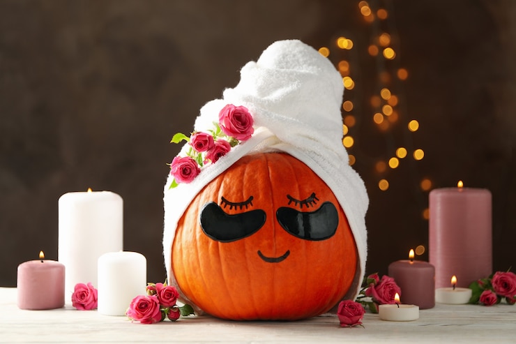 Photo candles and pumpkin with eye patches