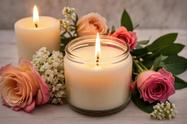 A candles and roses