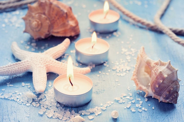 Candles, seashells and starfishes