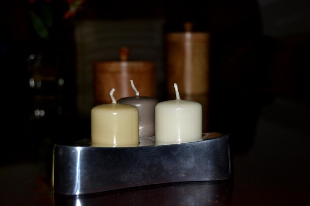 Photo candles and silver candle holder