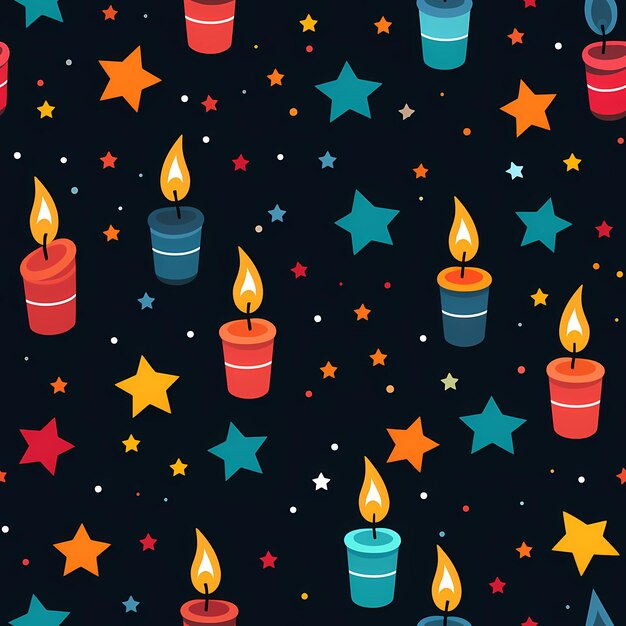 candles and stars flat design seamless pattern