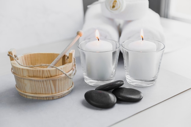 Candles and stones for aromatherapy