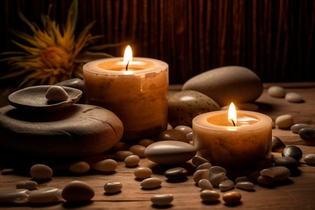 Candles and stones in spa