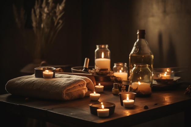 Candles on a table in a spa room