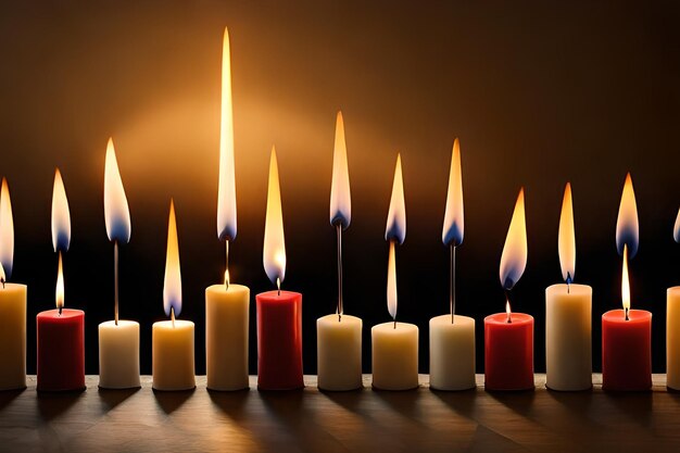 candles on a table with a dark background.