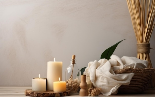 Candles on a table with a white cloth