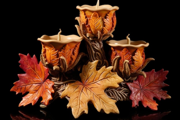 Candles with decorative vine leaves