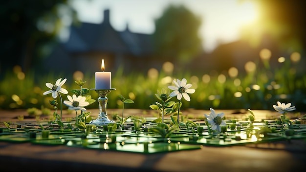 candles with flowers HD wallpaper photographic image