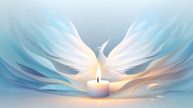 Candlesmas Day Candle Flames Forming the Shape of a Dove Soft White Holiday concept banner poster