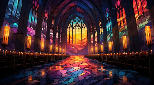 Candlesmas Day Candlelight Shining Through Stained Glass Windows Vi Holiday concept banner poster