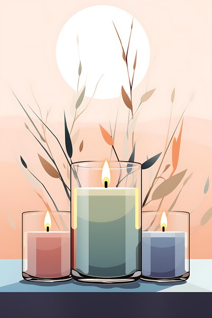 Candlesmas day cluster of scented candles in glass jars soft pastel holiday concept banner poster