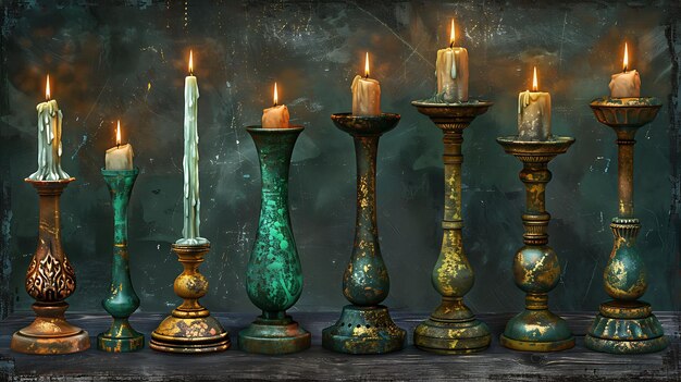 Candlestick Holders With Texture of Hammered Brass Metallic Illustration Trending Background Decor
