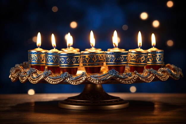 Candlestick with burning candles Celebrating Hanukkah