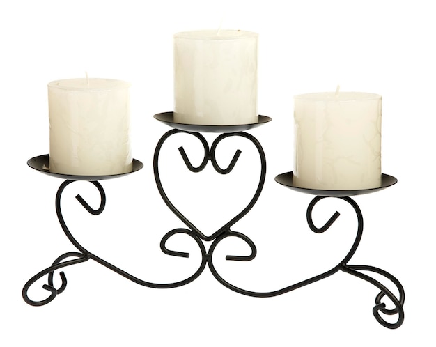 Photo candlestick with candles on a white background...