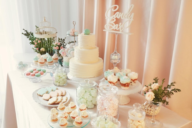 Candy bar Table with different sweets for party