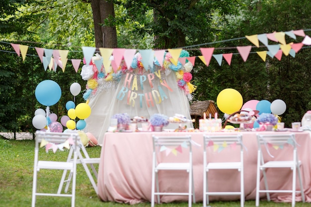 Photo candy bar with different sweets on a party