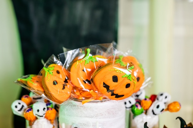 Photo candy bar with sweets for the celebration of halloween