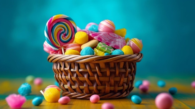 Candy basket with candies and lollipops Generative AI