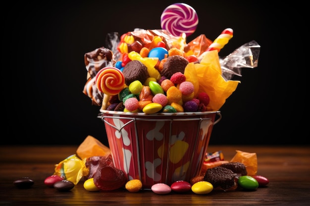 Candy bucket filled with sweets Halloween treats