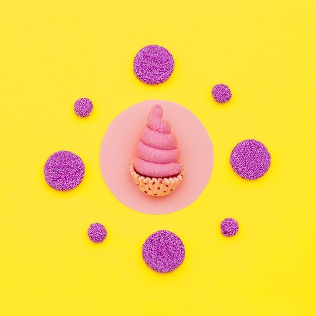 Candy and Cake. Minimal flatlay art. Sweet  fashion mood