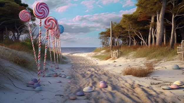 Candy Cane LnAlexander Springs Beach 3d psychedelicGenerative AI