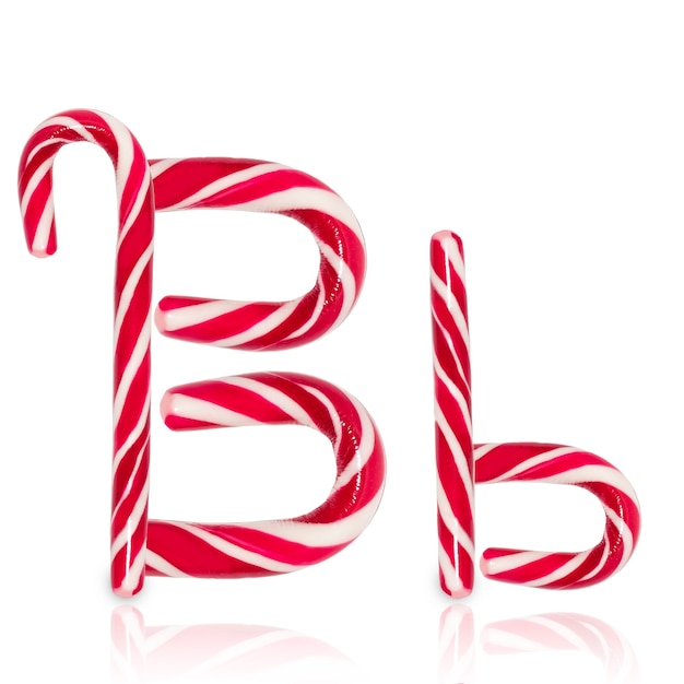 Candy cane in shape of letter B isolated 