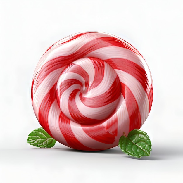 Candy cane with mint leaves on a white background 3d illustration