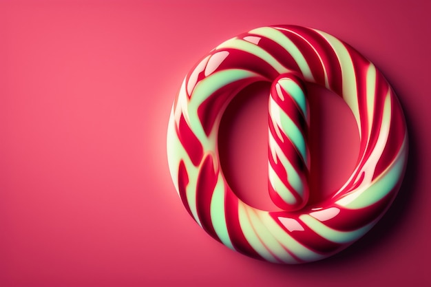 A candy cane with a red background