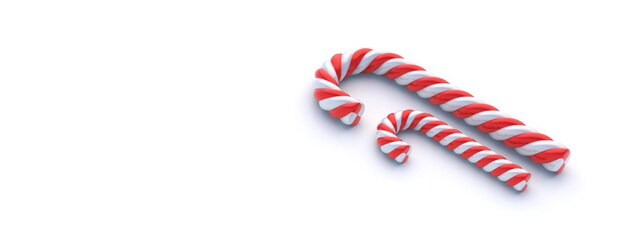 Candy canes geïsoleerd op witte achtergrond Kerstmis traditionele kaart sjabloon 3d illustratie