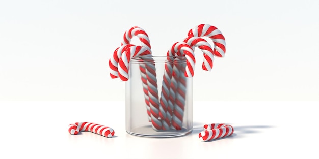 Candy canes isolated on white background Christmas traditional card template 3d illustration
