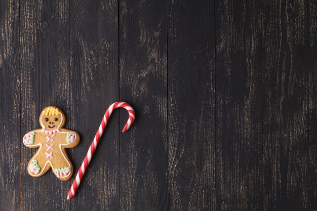 Candy Canes on a Rustic wooden Background