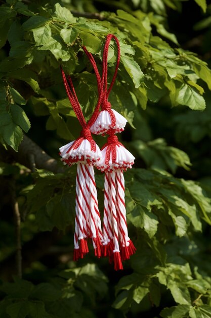 Candy canes on a tree in the forest Christmas decoration