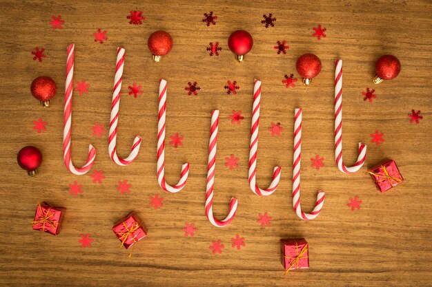 Candy canes with Christmas balls 