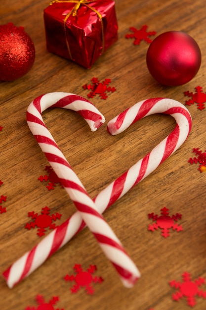 Candy canes with Christmas balls 