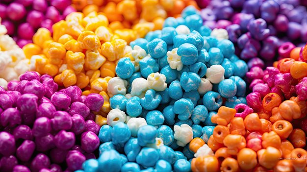 Candy coated popcorn in vibrant halloween colors