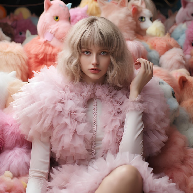 Photo candy color fur cover whole unicorn surrounded by glass throne