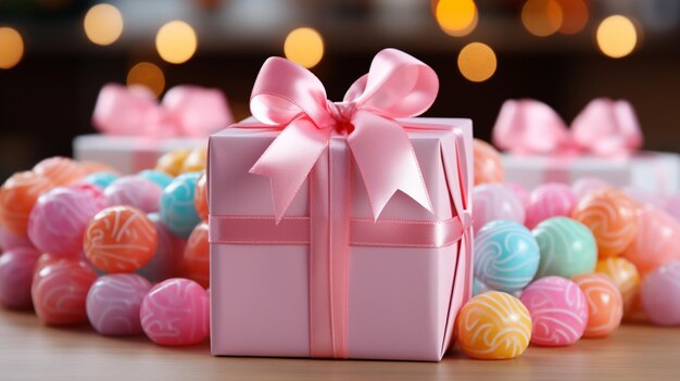 Фото Подарочная коробка конфет на размытом фоне