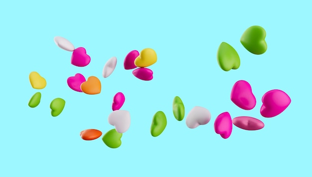 Candy Heart shape flying on blue background 3d illustration