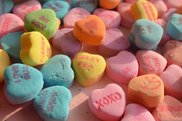 candy hearts with text