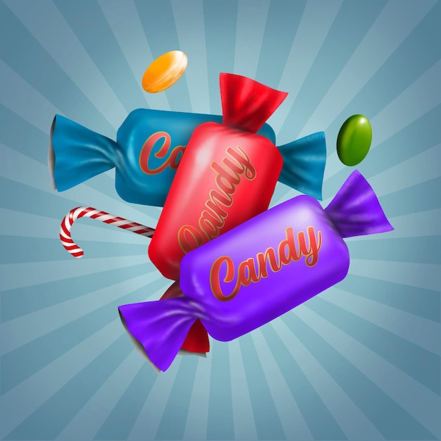 candy illustration on a blue retro background