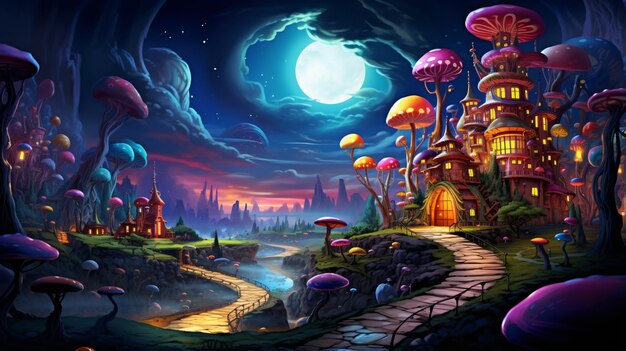 Candy Land landscape at night