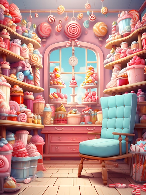 Foto candy shop candy shop backdrop candy shelves background ice creative design live stream background