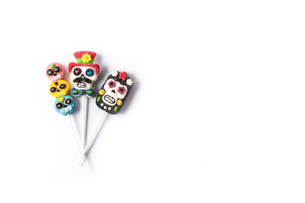 Candy skull lollipops isolated on white background